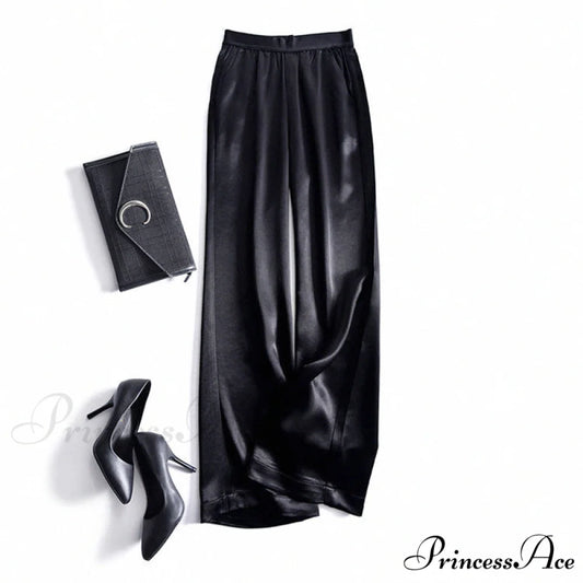 Satin Straight-leg Casual Pants Black / S