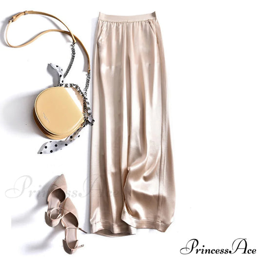 Satin Straight-leg Casual Pants Champagne / S