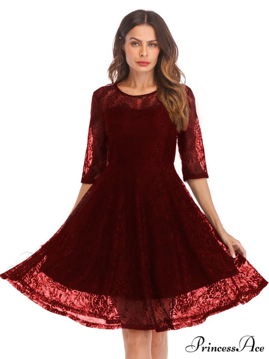 Scallop Trim Lace Overlay Dress in Black S / Black