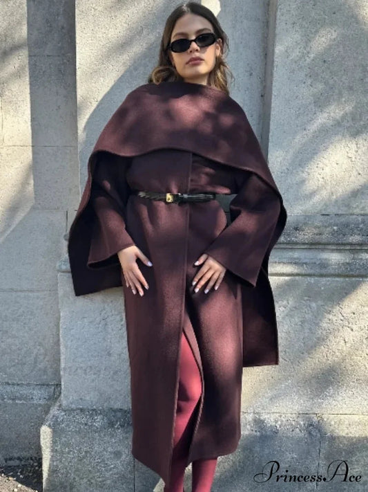 Scarf Collar Wool Blend Coat wine red / S