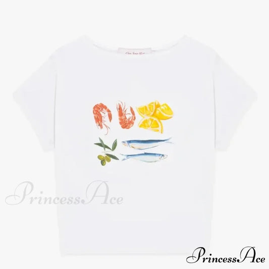 Seafood Graphic Stylish Crop Top NVTX74618-Bai / 2XL-NVTX05