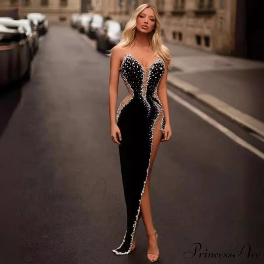 Seductive Bandeau Embellished Bodycon Dress Celebration Prom Dress black2 / XS promdress-250223