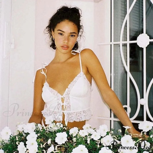 Seductive Deep Plunge Lace Ribbed White Crop Top croptop-250126