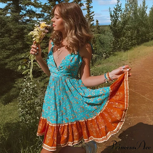 Seductive Deep Plunging Neckline Sleeveless Bandeau Mini Boho Dress Green / S bohodress-250126