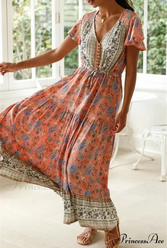 Seductive High Division Flare Sleeve Rayon Cotton Boho Dress bohodress-250126