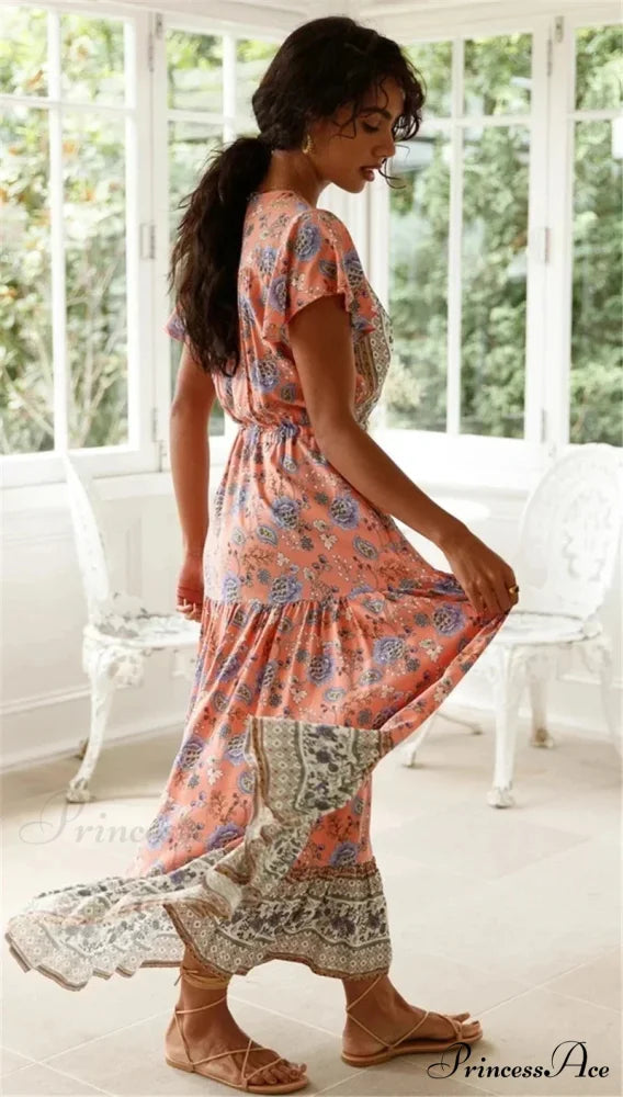 Seductive High Division Flare Sleeve Rayon Cotton Boho Dress bohodress-250126