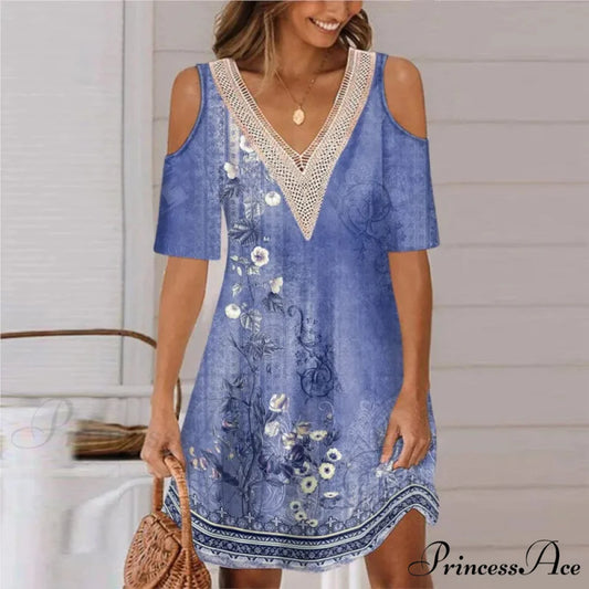 Seductive Off Shoulder Lace Splicing Celebration Floral A-line Dress PURPLE / S oldfloraldress-250126