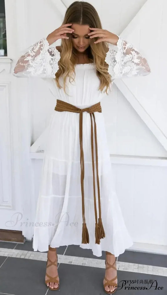 Seductive Off-The-Shoulder Lace Bohemian Dress WHITE / S bohodress-250126