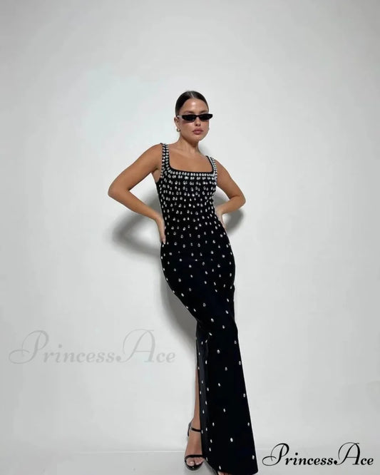 Seductive Open-Backed Gem Bandage Prom Dress for Party black / S promdress-250223