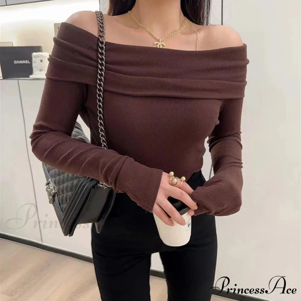 Seductive Slash Neck Ruffled Knitted Sweater swraters-241228