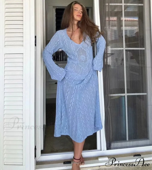 Seductive V Neck Knitted Boho Dress bohodress-250126