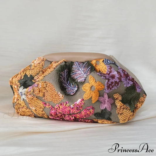 Sequin Floral Clutch Wristlet Yellow wristlet-250126