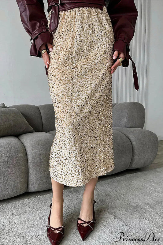 Sequin High Waist Midi Skirt