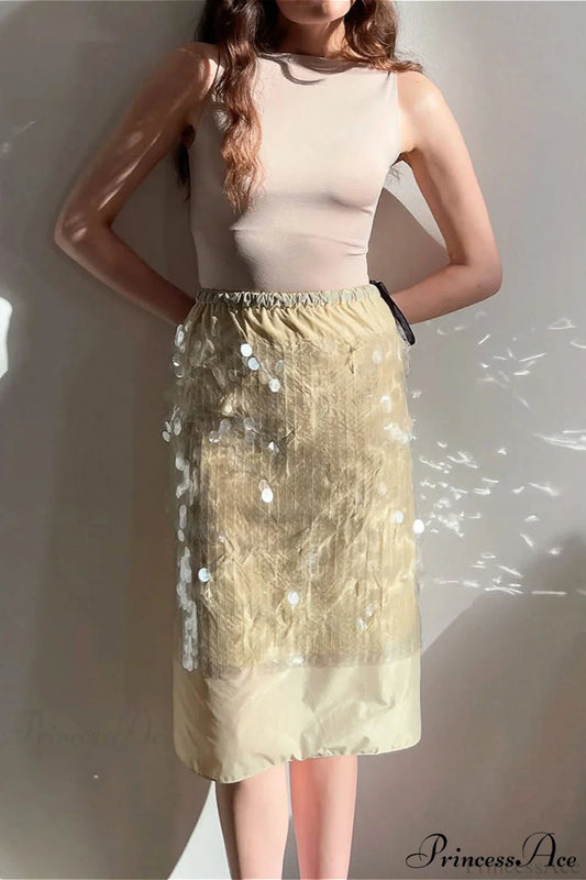 Sequin Tie Color Block Midi Skirt