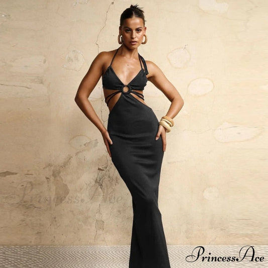 Sexy Backless Maxi Dresses black / S