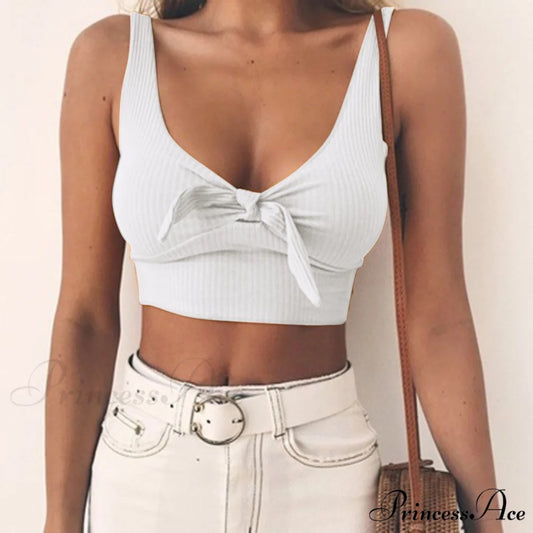Sexy Bow Tank Tops For Women Bare Midriff Basic Crop Top