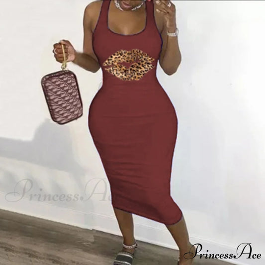 Sexy Casual Basic Club Bodycon Tight Dresses Burgundy / S