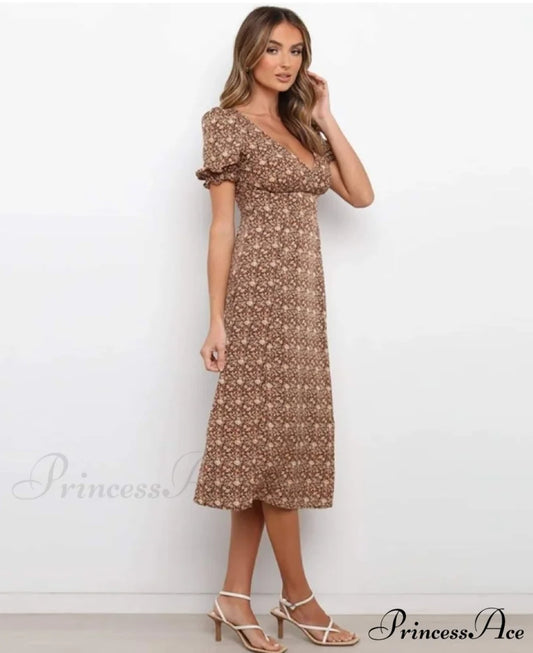 Sexy Deep V-Neck A-Line Midi Dress - New Fashion Women’s Clothing