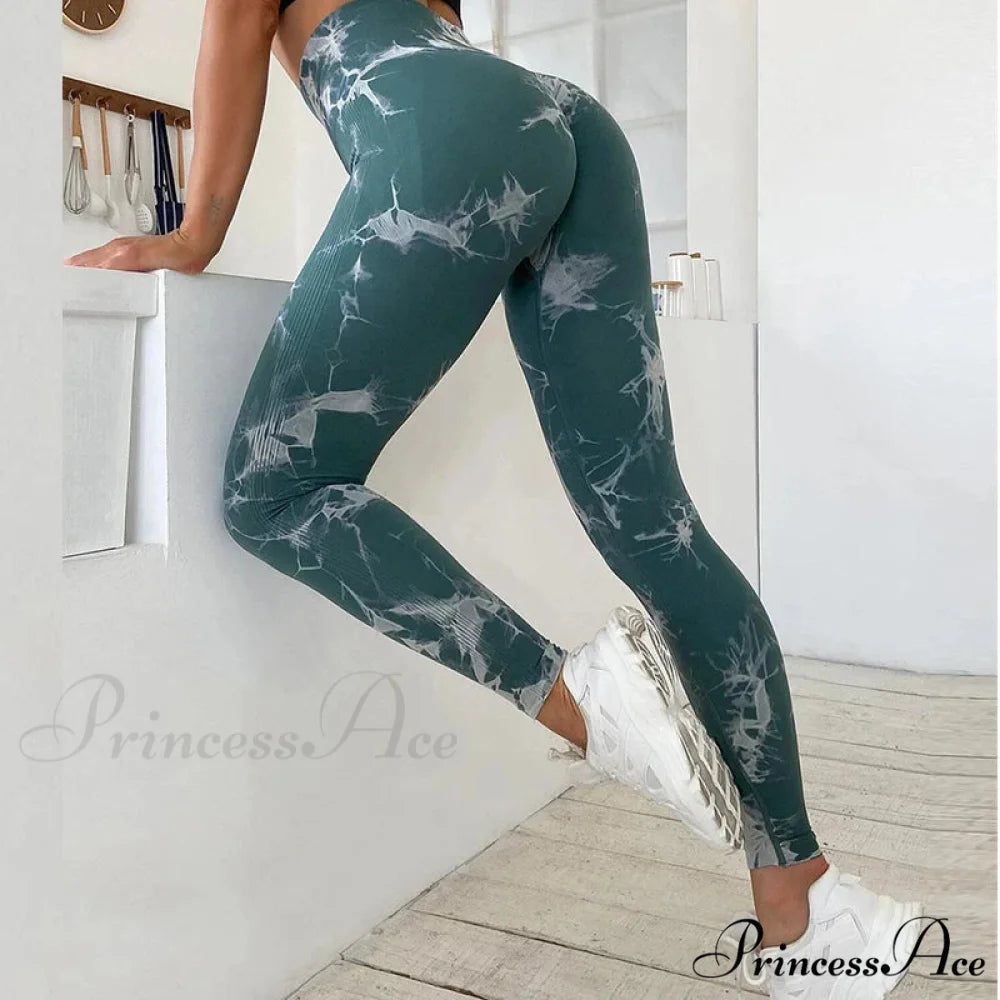 Sexy High Waist Push Up Tie-dye Seamless Fitness Workout Leggings