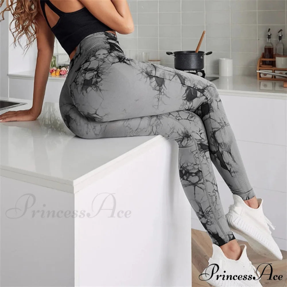 Sexy High Waist Push Up Tie-dye Seamless Fitness Workout Leggings