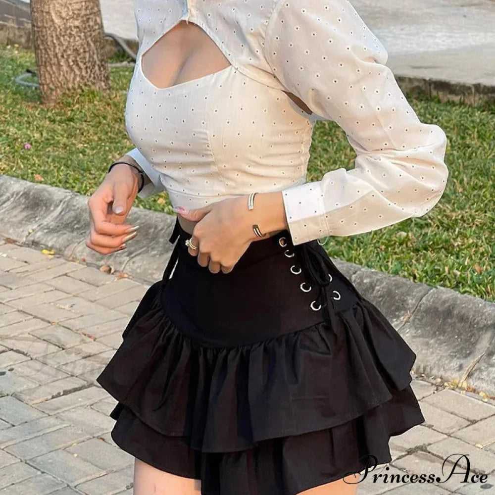 Sexy Japanese Harajuku Girls Sweet Lace Plaid High Waist Pleated Gothic Cute Skirt