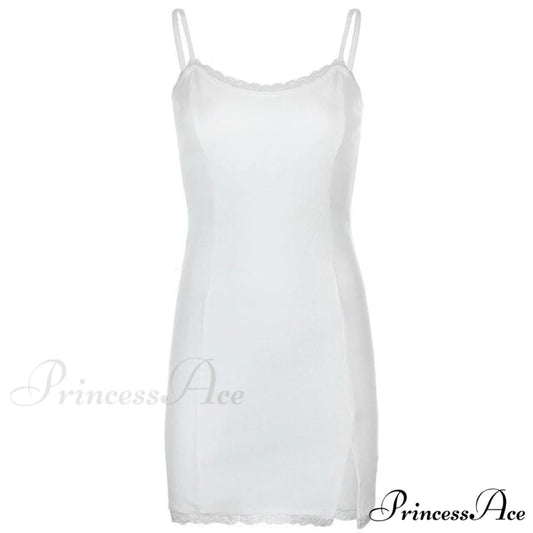 Sexy Lace Bandage Bodycon Short Mini Dress White sleeveless / S