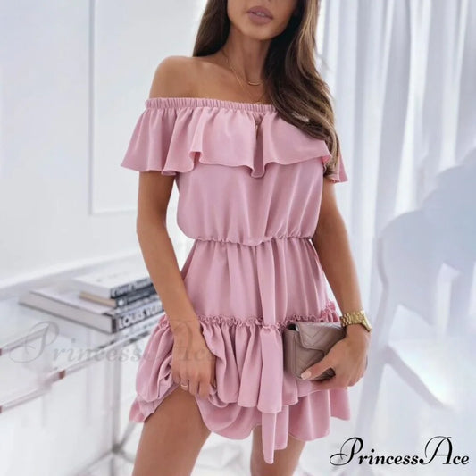 Sexy Mini Short Sleeve Cake Dress Pink / S