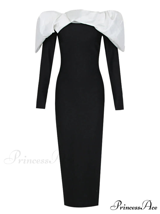 Sexy Off Shoulder Long Sleeves Bandage Black Detachable Pleated Christmas Party Dress Black / S