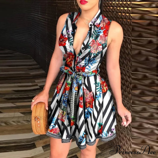 Sexy Party Colorful Print Dress Black 1 / S