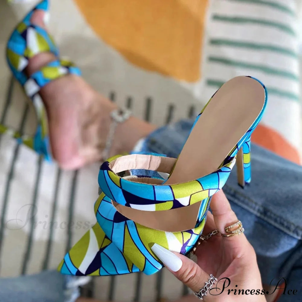 Sexy Pointed Toe Gold High Heels Women Slippers PU Leather Summer Party Banquet Shoes Sandalias De Mujer