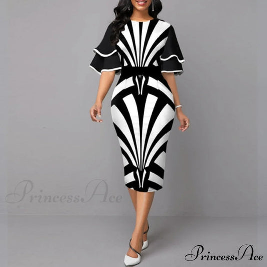 Sexy Ruffle Sleeves Slim Fit Bodycon Dress Black / S