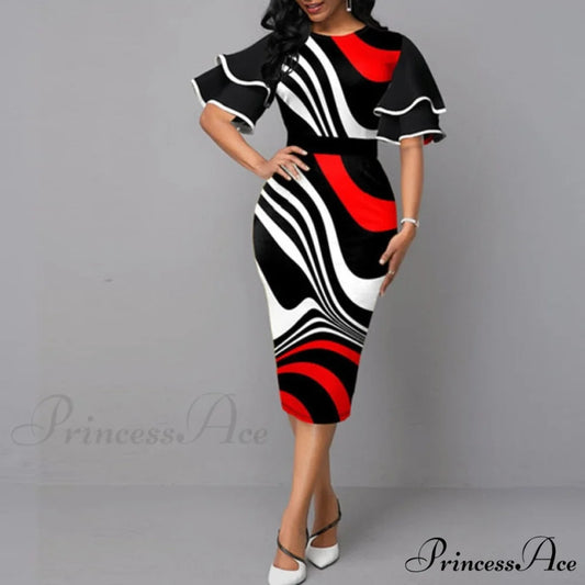 Sexy Ruffle Sleeves Slim Fit Bodycon Dress Red / S