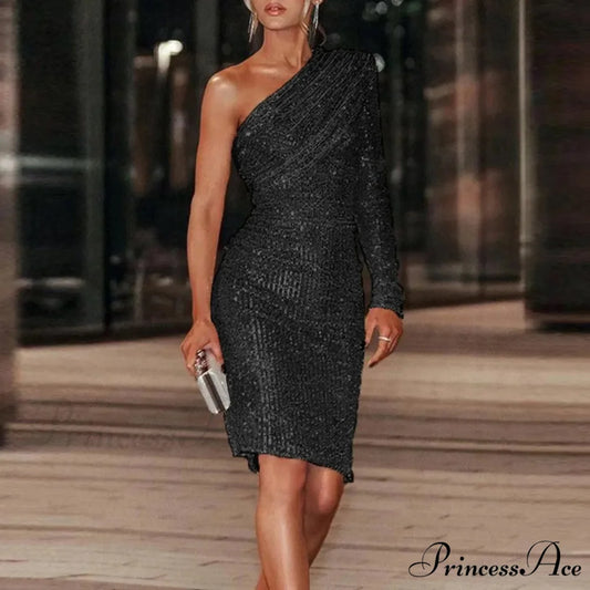 Sexy Sheer Mesh Bodycon Mini Solid Color Party Night Clubwear Cake Style Big Swing Strap Formal Gown Dress Black / S