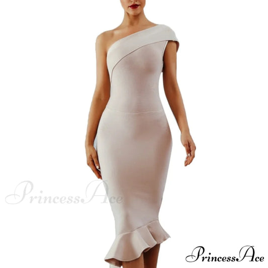 Sexy Shiny Glitter Off Shoulder Ruffles Slit Midi Dress