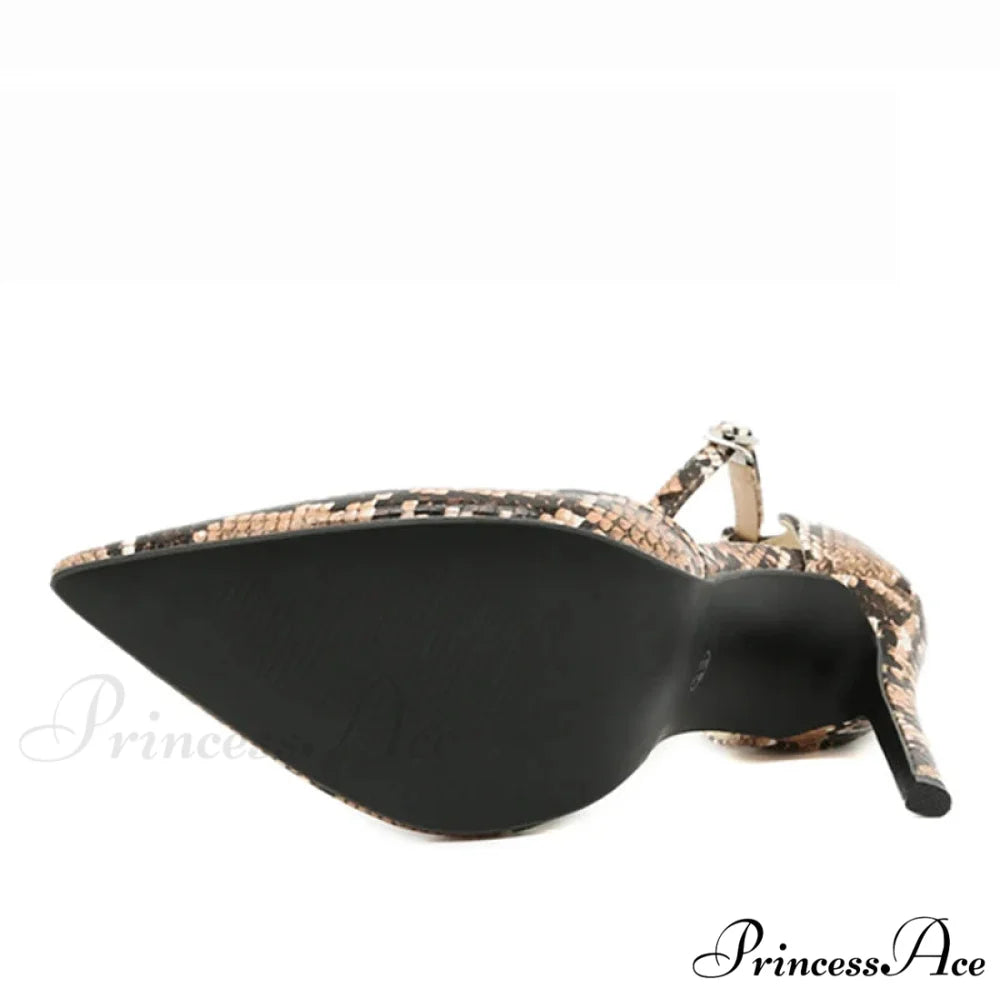 Sexy Snake Print Pointed Toe Stripper Heels Women Pumps Sandals Ankle Buckle Strap Stilettos Party Prom Shoes Lady