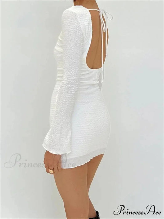 Sexy Solid Bodycon Solid Color Long Sleeve Spring Mini Dress