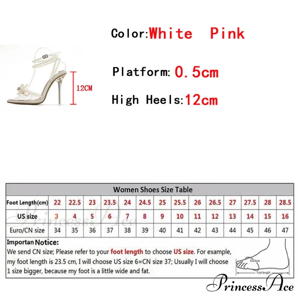 Sexy White String Bead Transparent High Heels Summer Fashion Butterfly-Knot Clear Sandals Pointed Toe Pumps