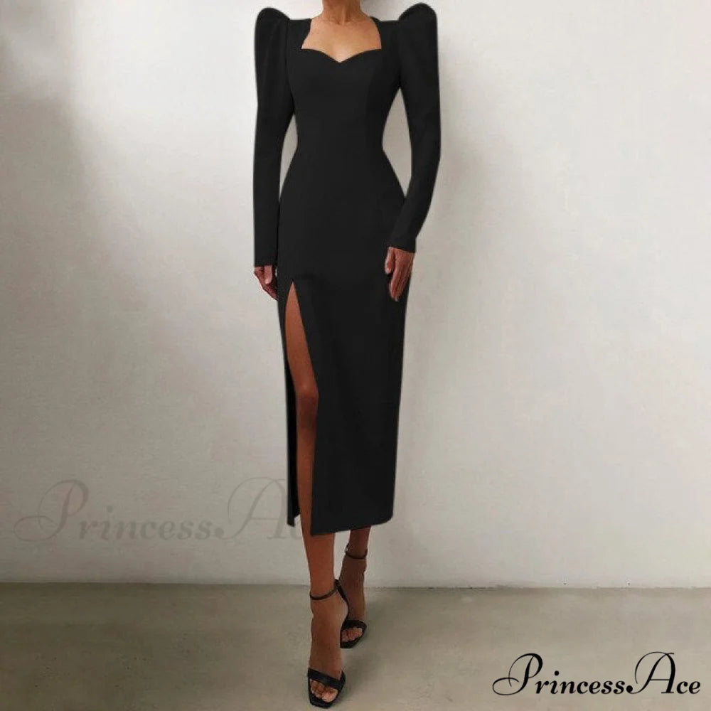 Sexy Women Midi Party Dress black / XS