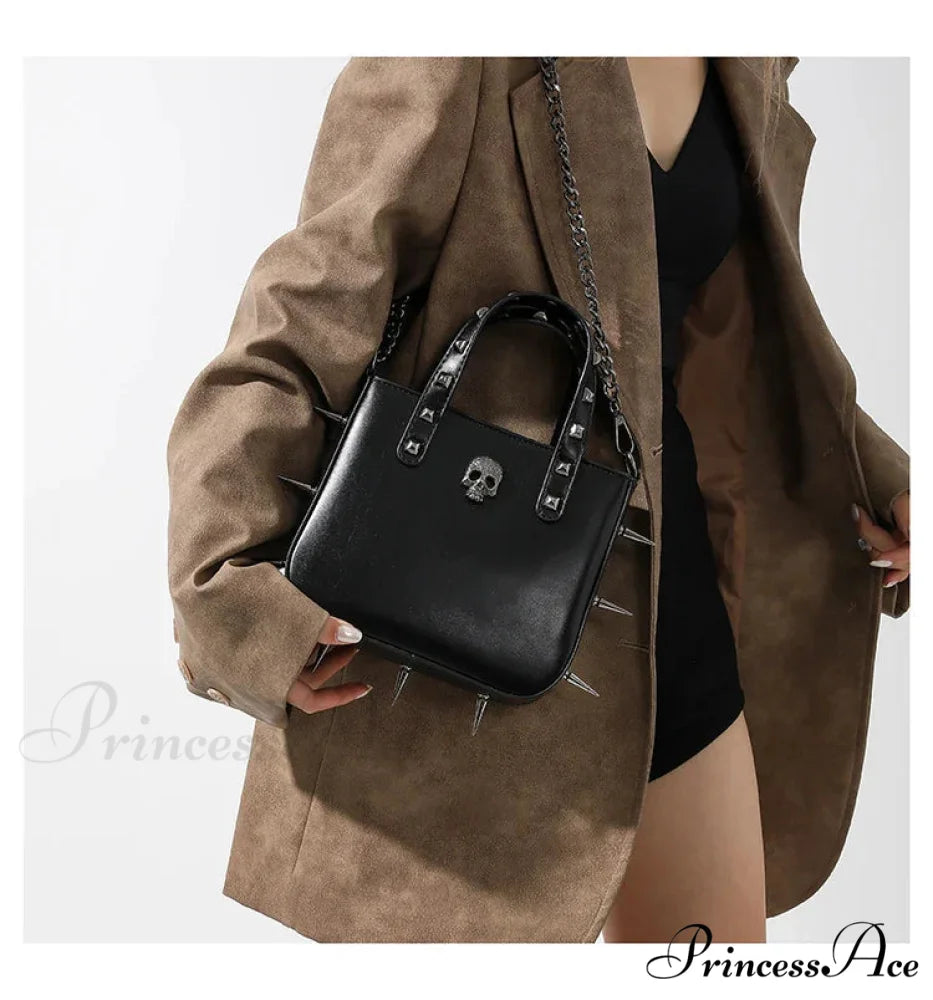 Sharp Rivets Gothic Goth Dark Metal Punk Cute Harajuku Bag Dark Grey