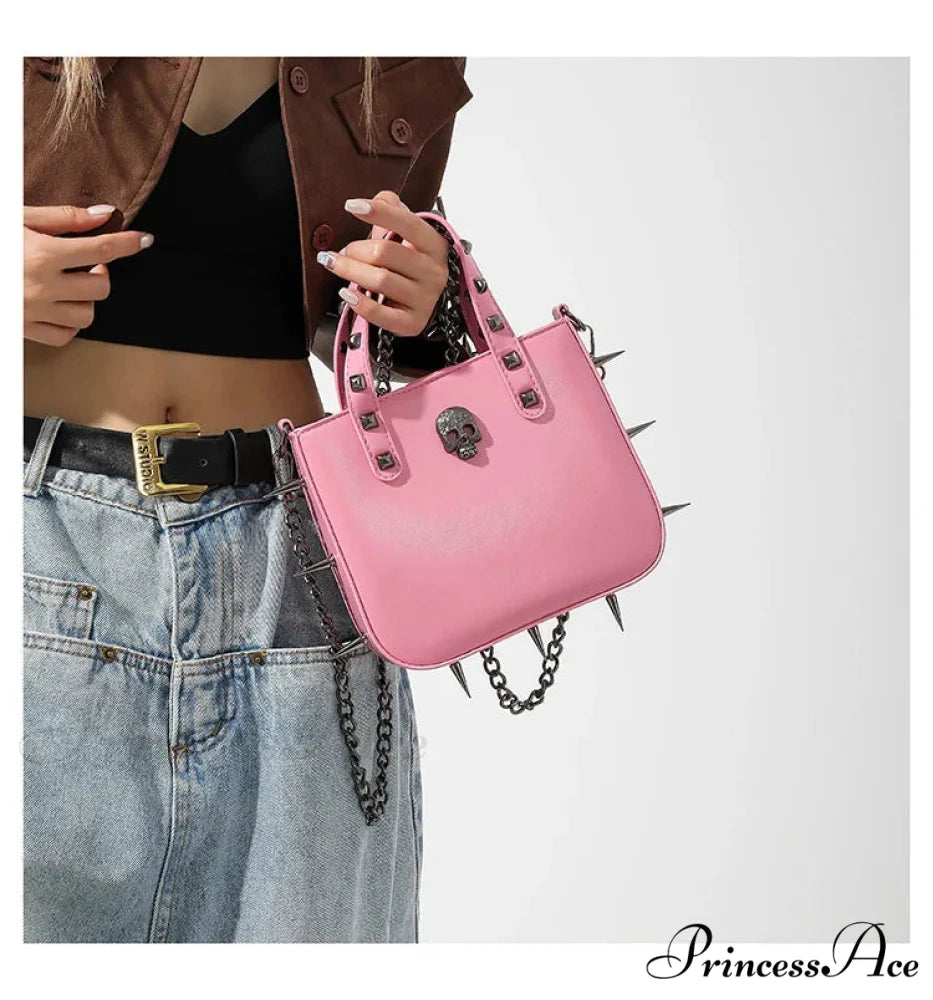 Sharp Rivets Gothic Goth Dark Metal Punk Cute Harajuku Bag Hot Pink