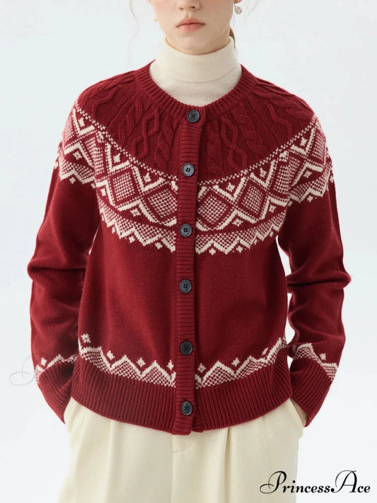 Sheep Wool Round Neck Cable Cardigan