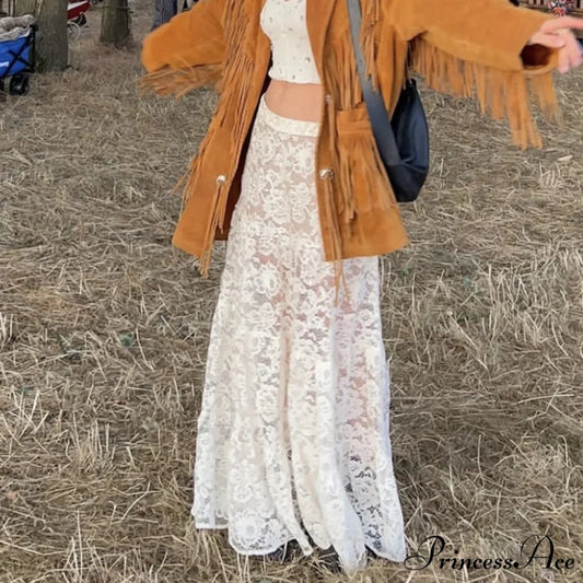 Sheer A-Line Antique Floral Transparent Skirt skirt-250126