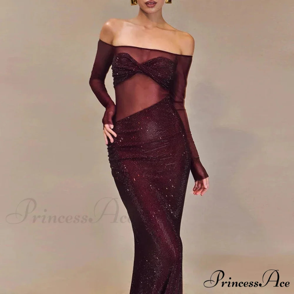 Sheer Mesh Sequin Banquet Party Dress