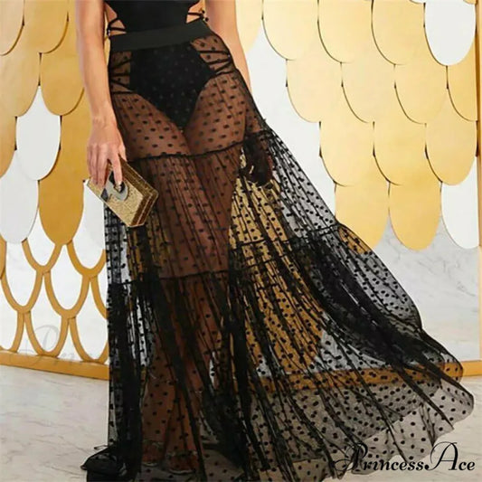 Sheer Polka Dot See-Through Maxi Skirt Marriage Celebration Skirt skirt-250126