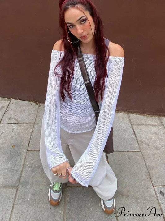 Sheer Shoulder Monochrome Transparent Sweater swraters-241228