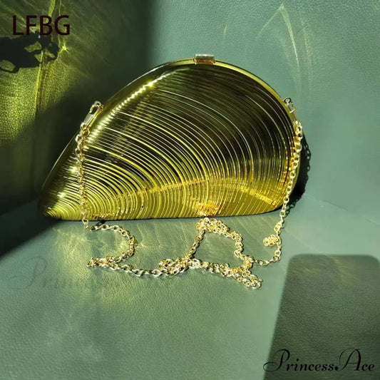 Shell Formed Acrylic Handbag Clutch Bag with Gold Chain Gold / (20cm clutchbag-250126