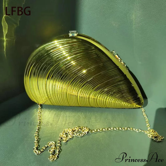 Shell Formed Acrylic Handbag Clutch Bag with Gold Chain Gold / (20cm clutchbag-250126