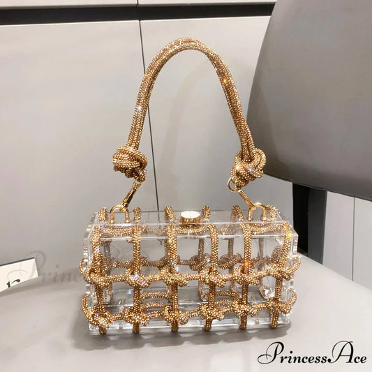 Shiny Crystal Handcrafted Nighttime Clutch Purse Gold clutchbag-250126