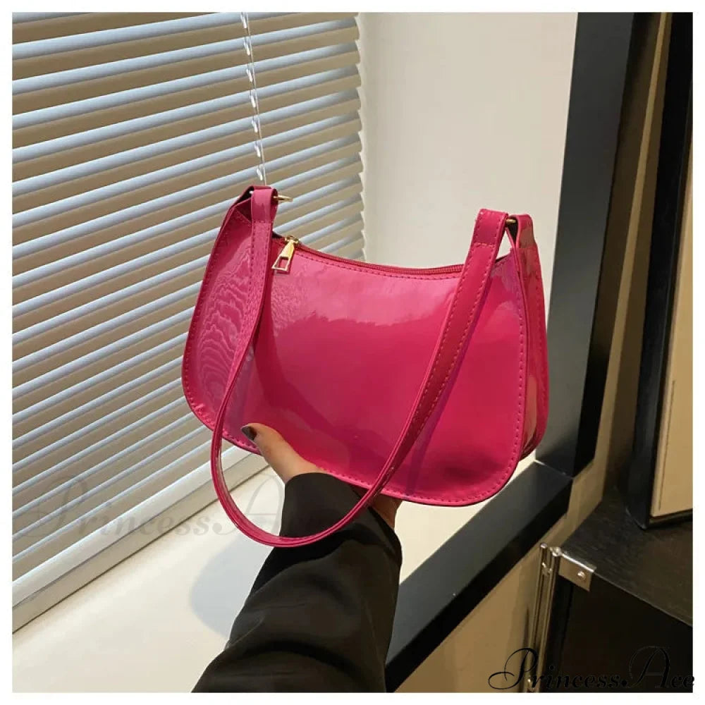 Shiny Leather Flexible Style Shoulder Bag Rose shoulder-250126