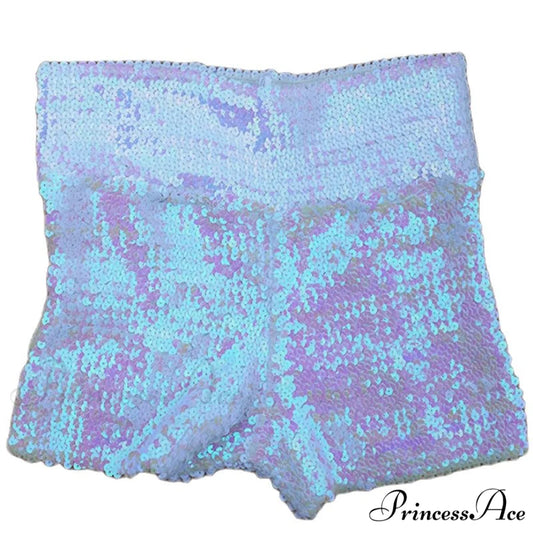 Shiny Sequin Pencil High Waist Mini Shorts Laser White / S